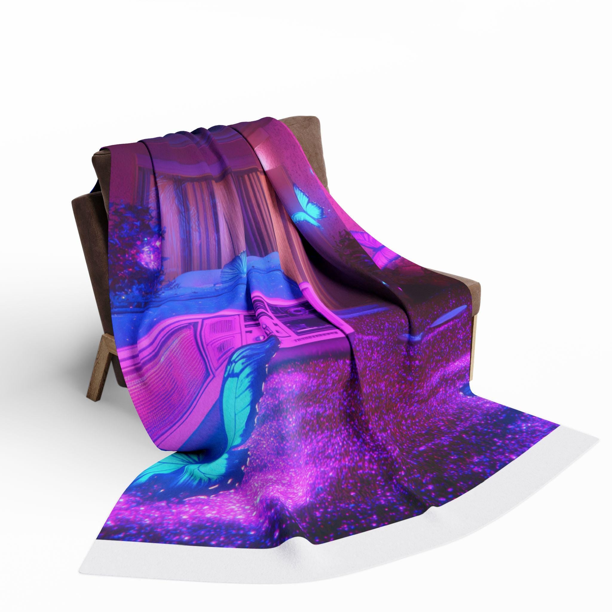 Vibrant Ethereal Butterfly Fleece Throw: Cozy Colorful Home Decor Art Gift for Living Room