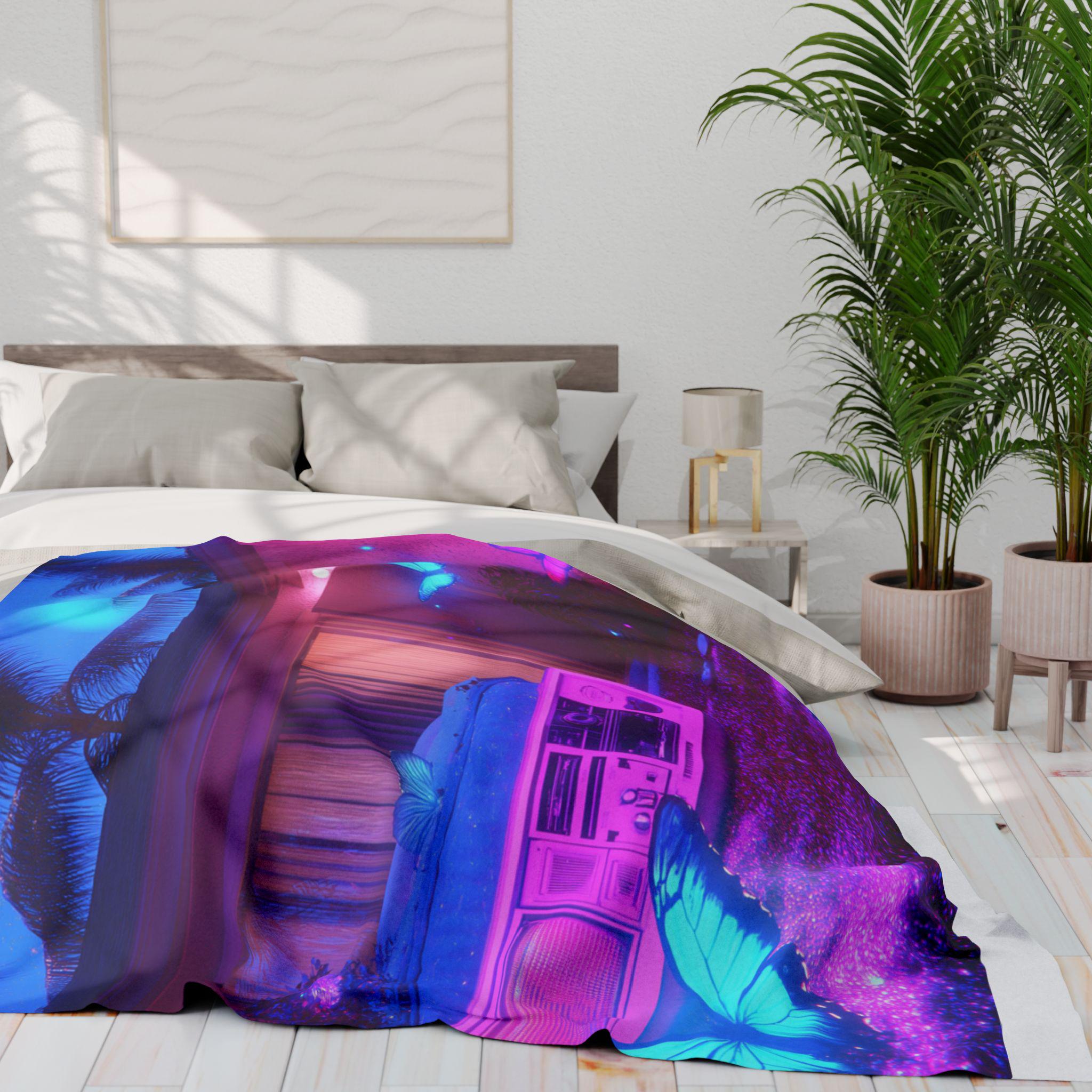 Vibrant Ethereal Butterfly Fleece Throw: Cozy Colorful Home Decor Art Gift for Living Room
