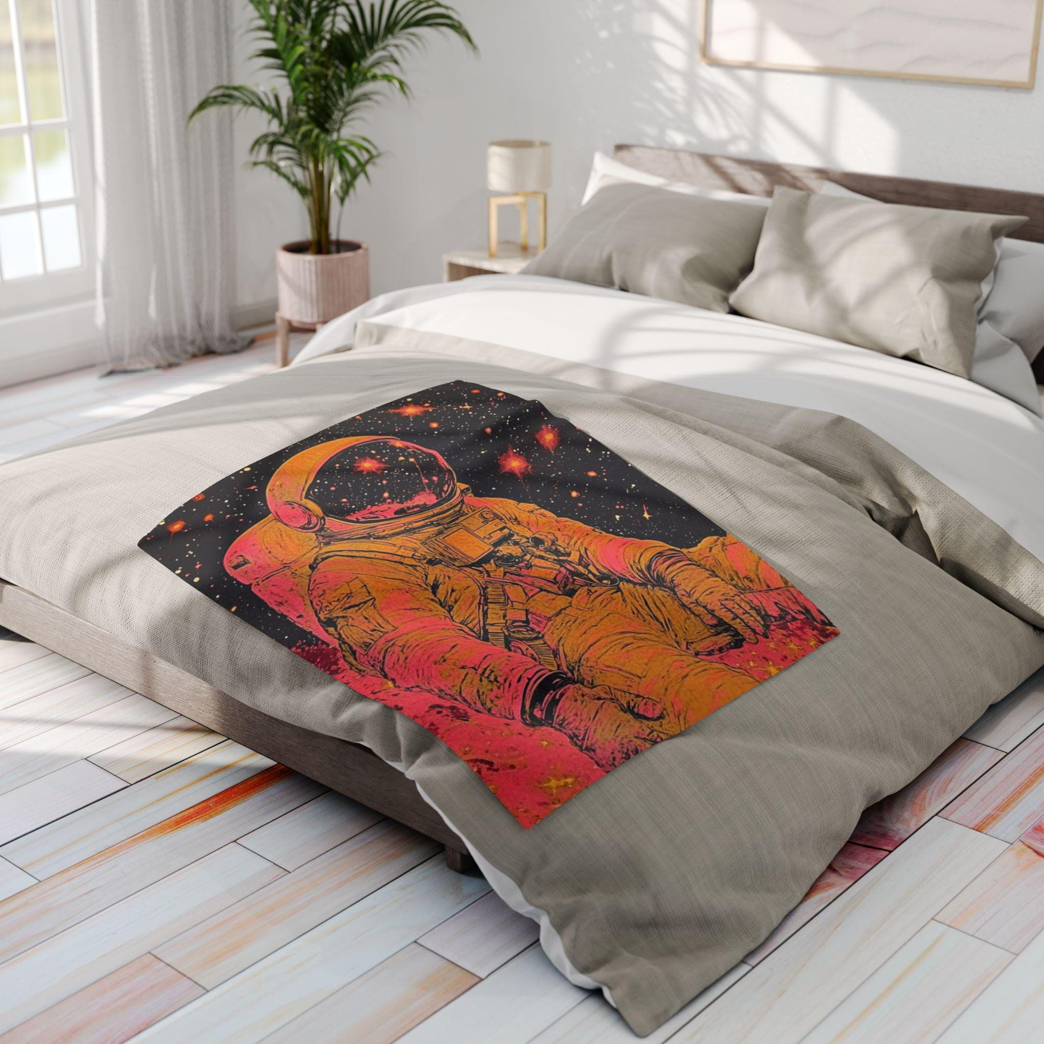 Cosmic Astronaut Galaxy Fleece Throw: Space-Themed Novelty Blanket for Home Decor & Cozy Comfort