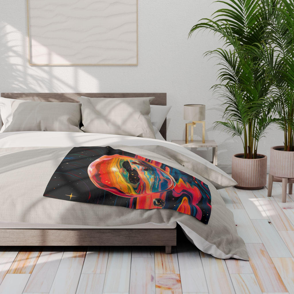 Whimsical Floral Fleece Throw: Colorful Butterfly Art Blanket for Cozy Home Decor