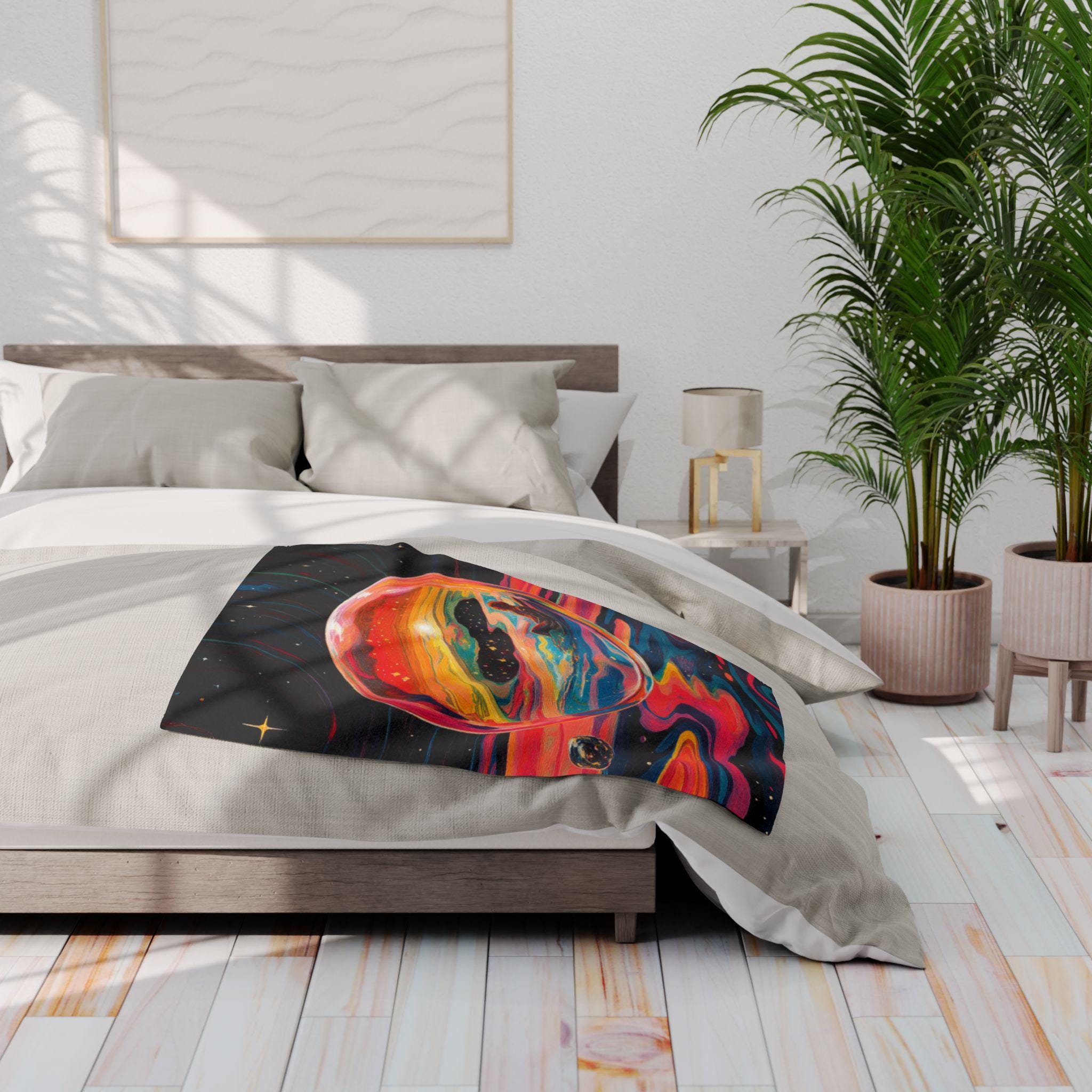 Whimsical Floral Fleece Throw: Colorful Butterfly Art Blanket for Cozy Home Decor
