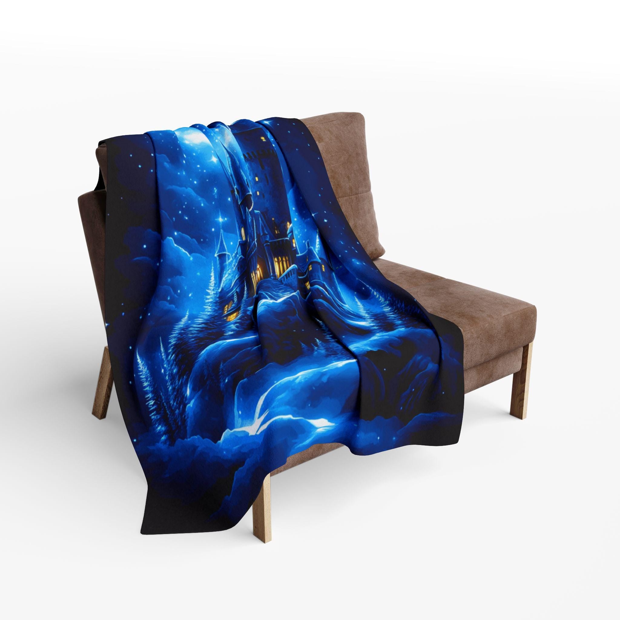 Enchanting Celestial Castle Fleece Throw: Starry Night Fantasy Decor for Cozy Bedroom Comfort