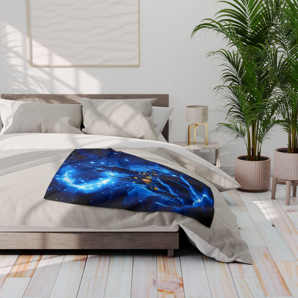 Enchanting Celestial Castle Fleece Throw: Starry Night Fantasy Decor for Cozy Bedroom Comfort
