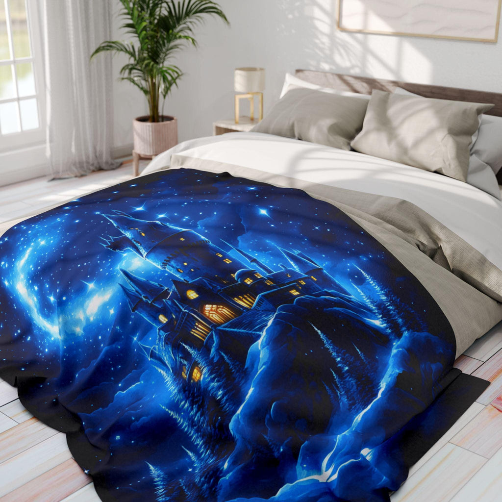 Enchanting Celestial Castle Fleece Throw: Starry Night Fantasy Decor for Cozy Bedroom Comfort