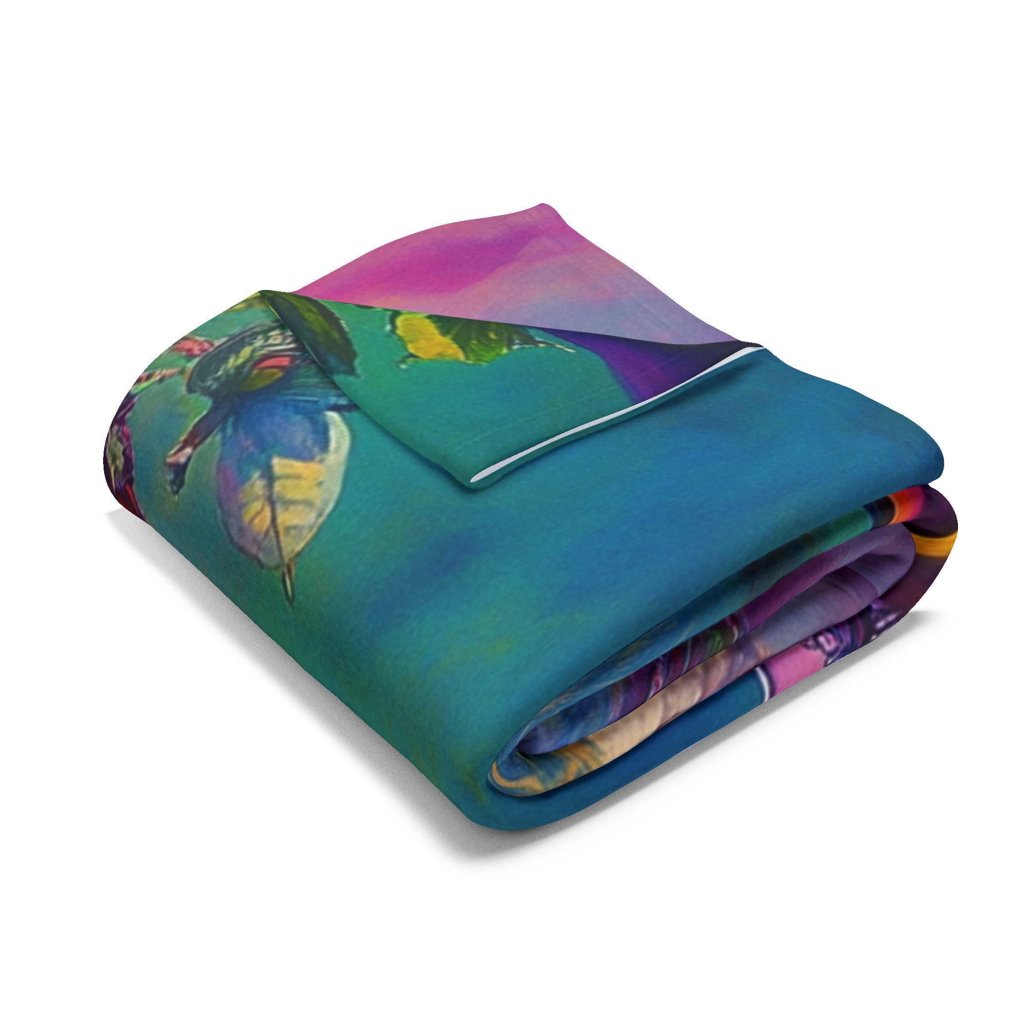 Vibrant Floral Fleece Throw: Whimsical Butterfly Art Blanket for Cozy Home Decor
