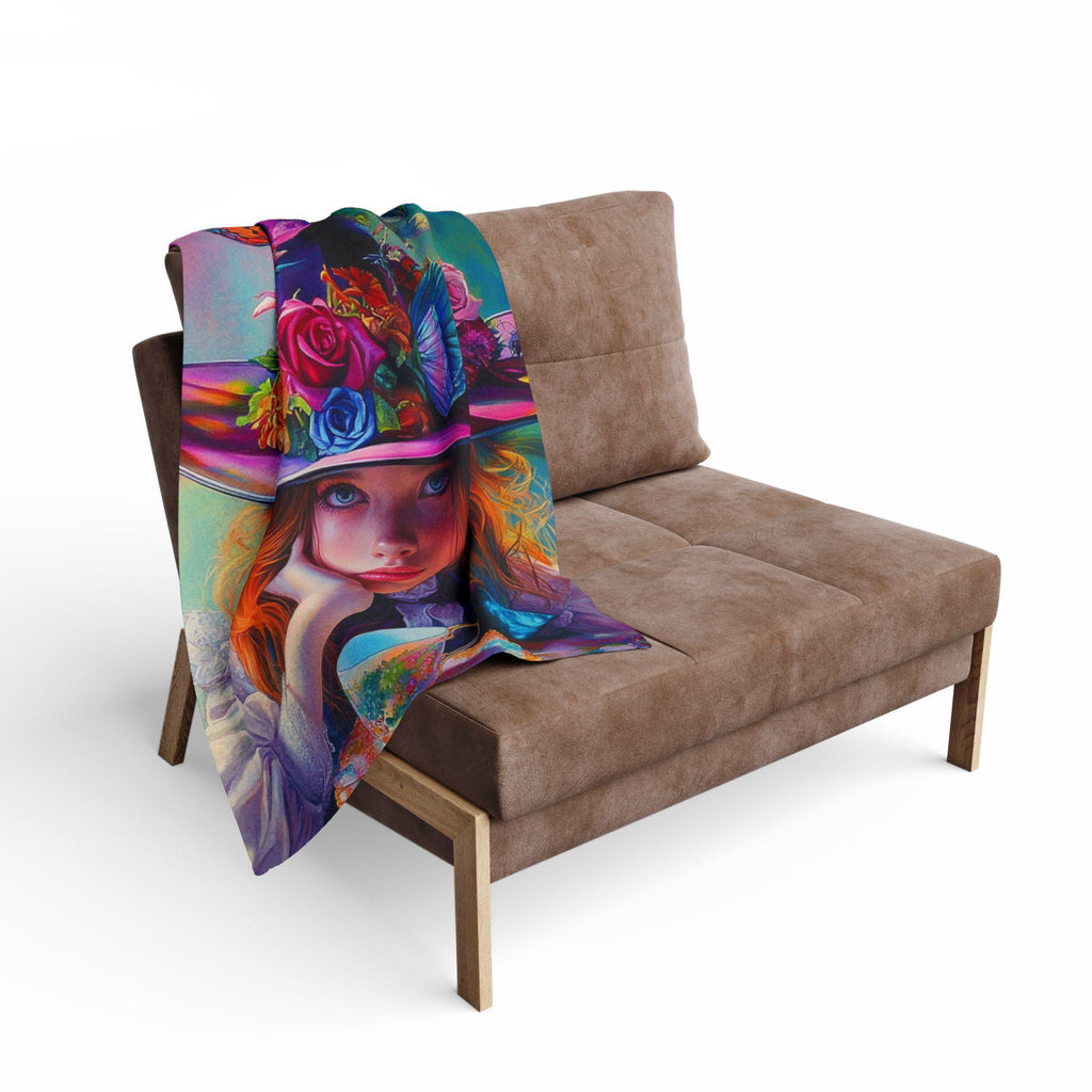 Vibrant Floral Fleece Throw: Whimsical Butterfly Art Blanket for Cozy Home Decor