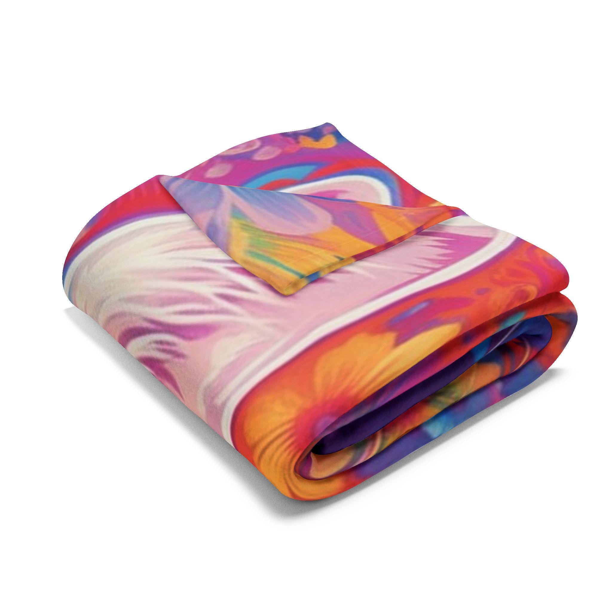 Vibrant Cat Art Fleece Blanket: Colorful Home Decor Throw