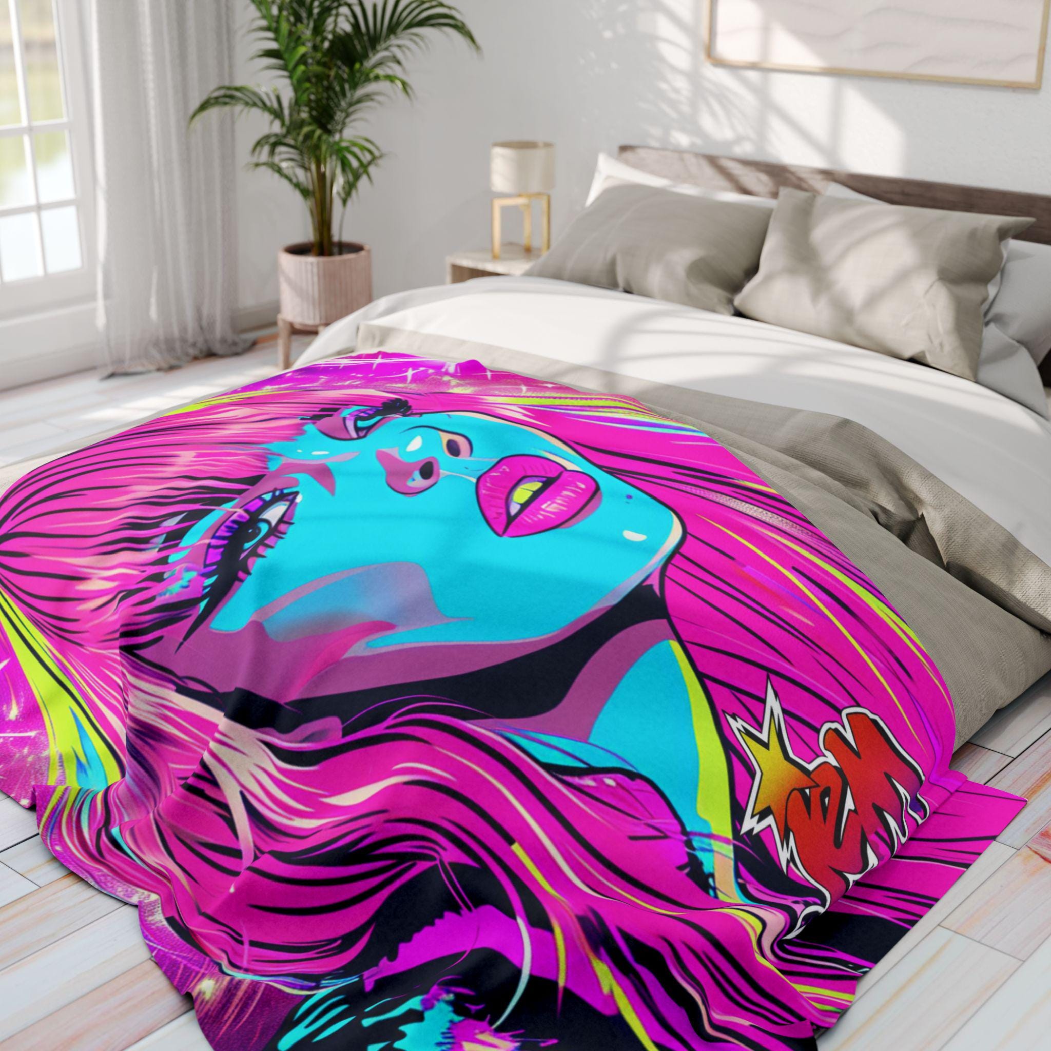 Vibrant Pop Art Fleece Blanket: Retro Colorful Throw