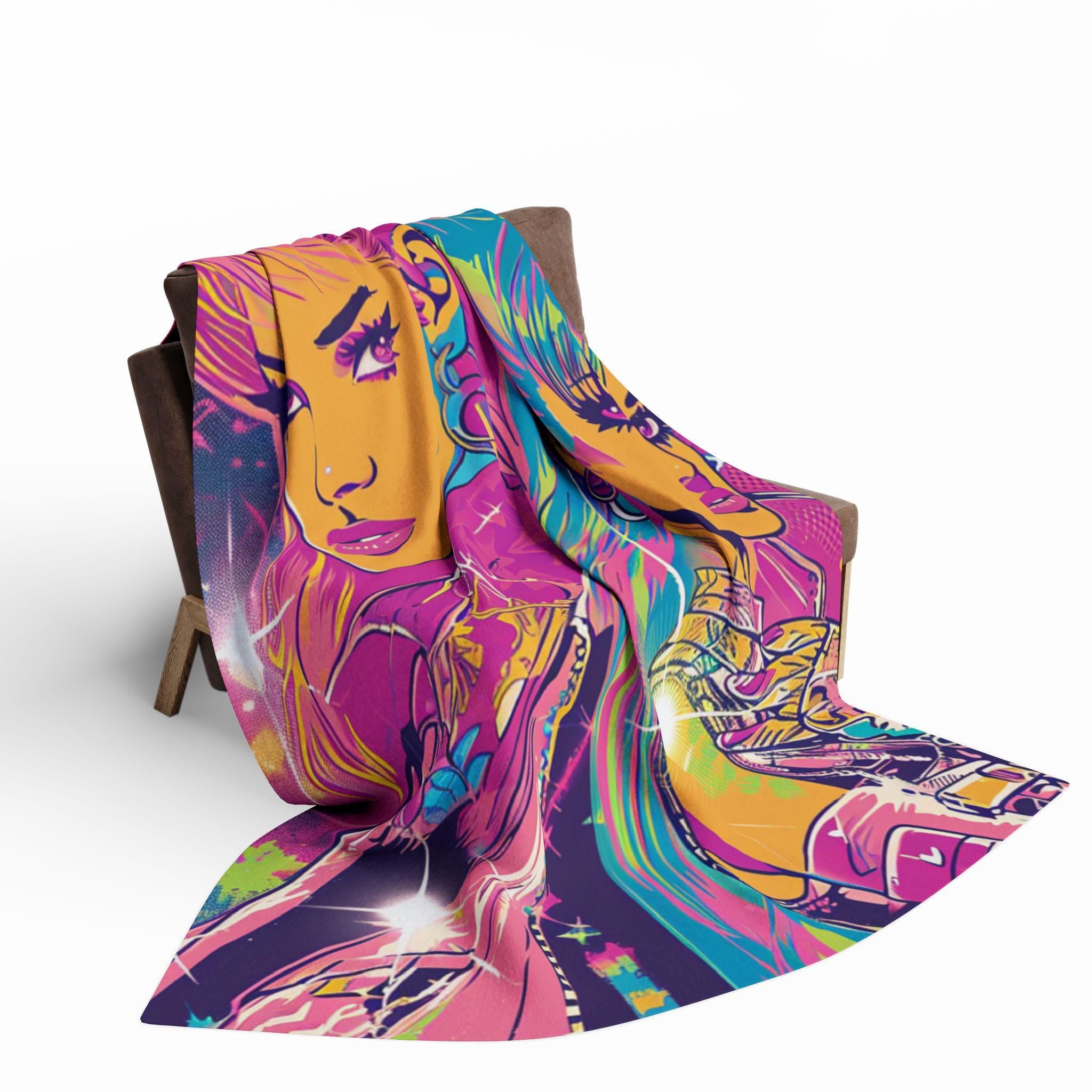 Retro Pop Art Fleece Blanket: Colorful Home Decor Throw
