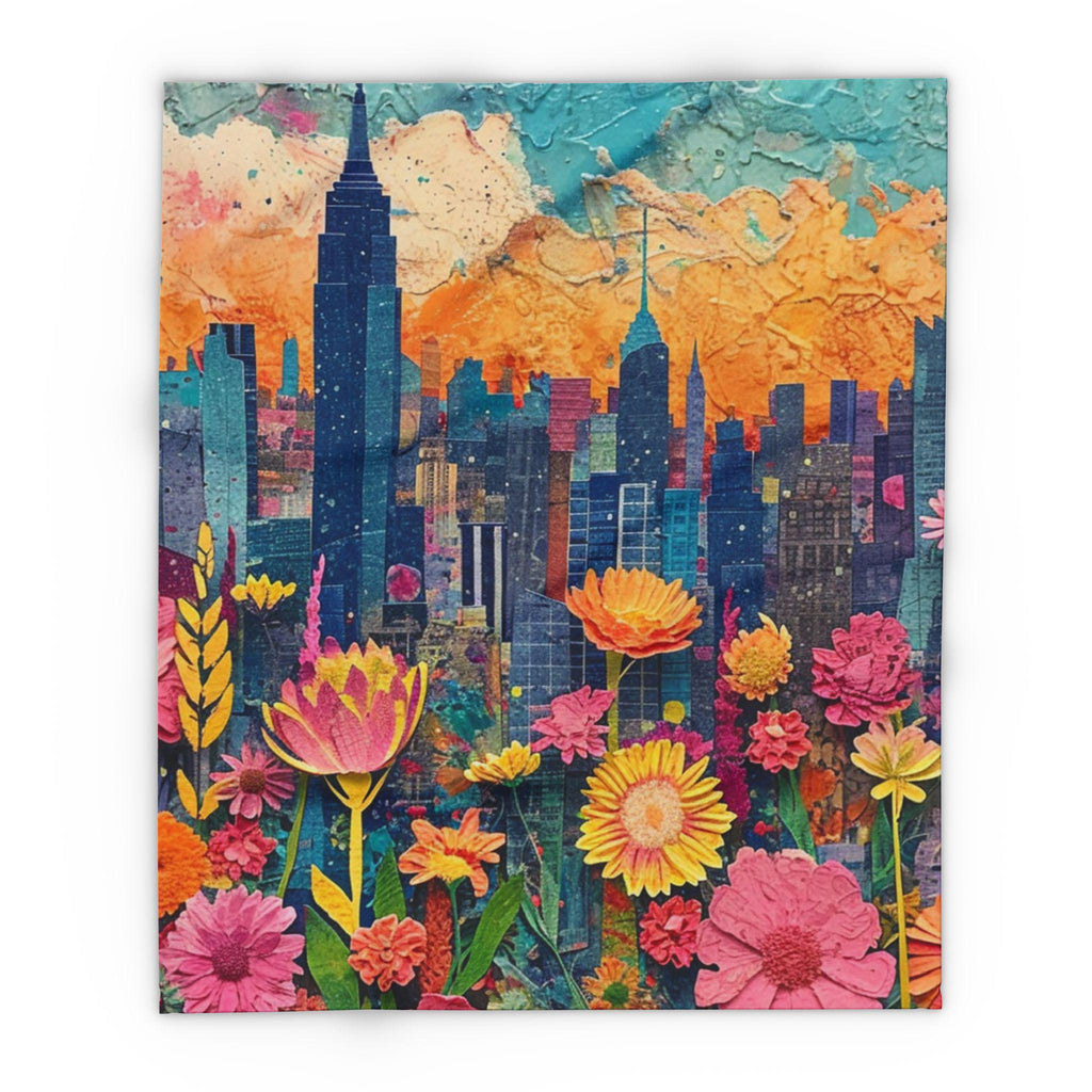Vibrant Cityscape Fleece Blanket: Floral Home Decor Throw