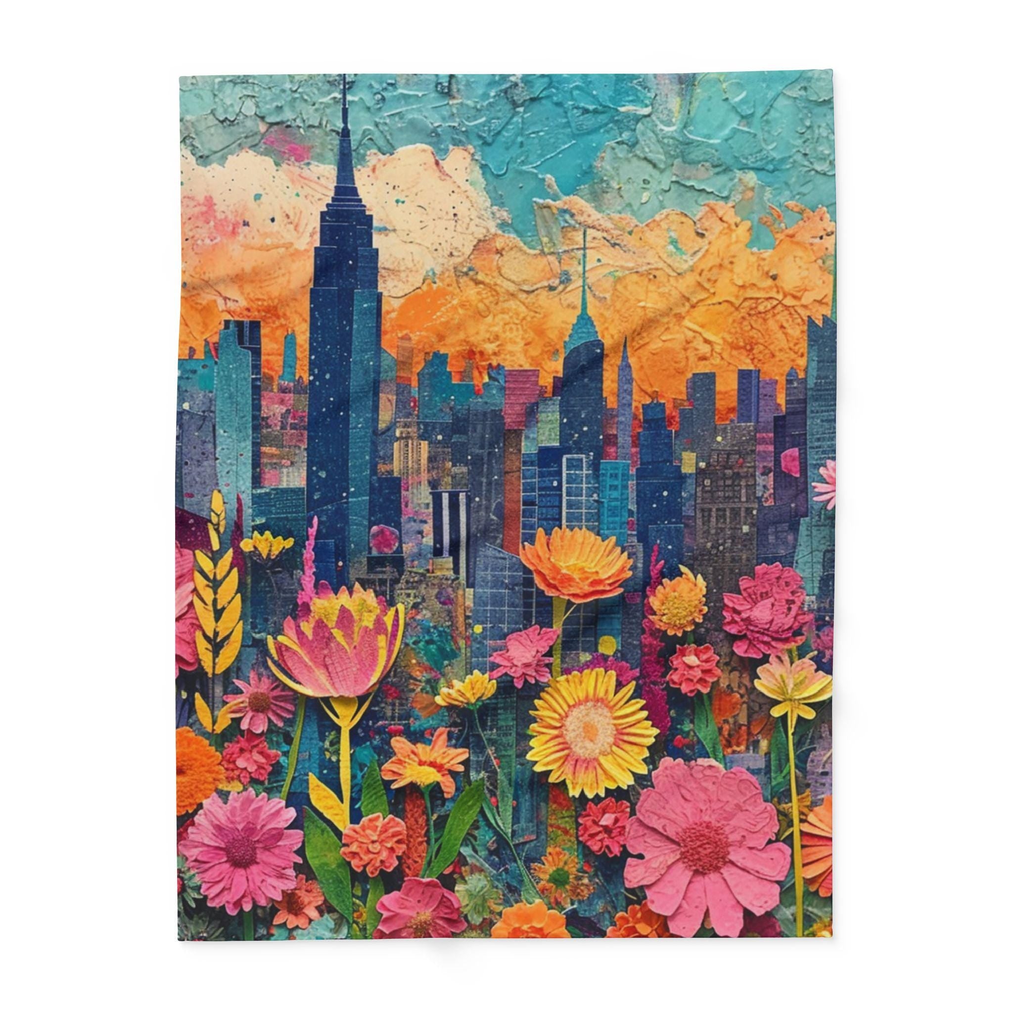 Vibrant Cityscape Fleece Blanket: Floral Home Decor Throw