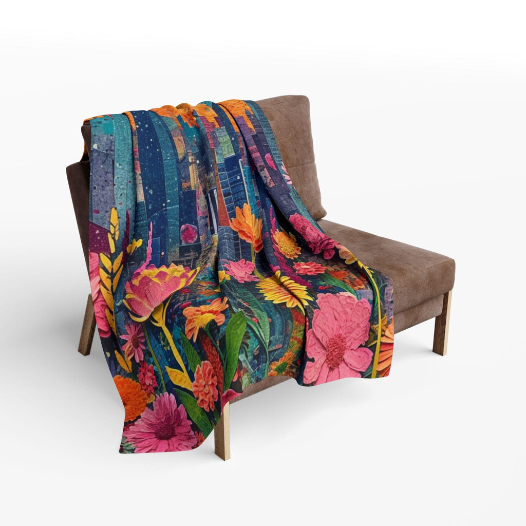 Vibrant Cityscape Fleece Blanket: Floral Home Decor Throw
