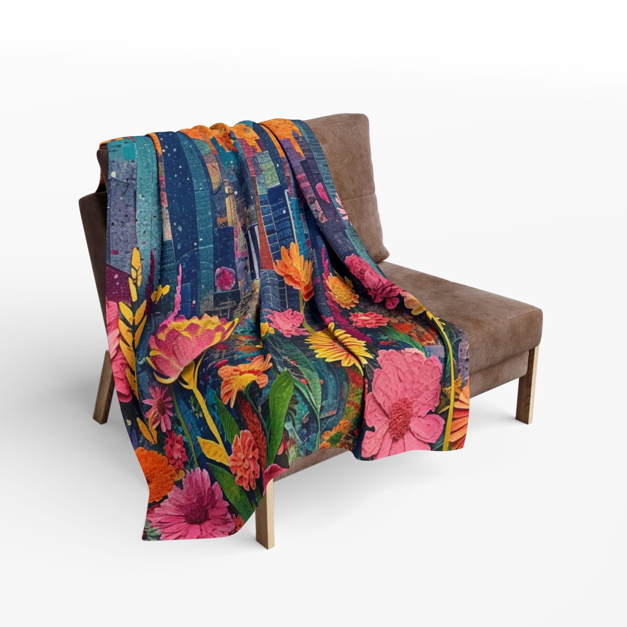Vibrant Cityscape Fleece Blanket: Floral Home Decor Throw