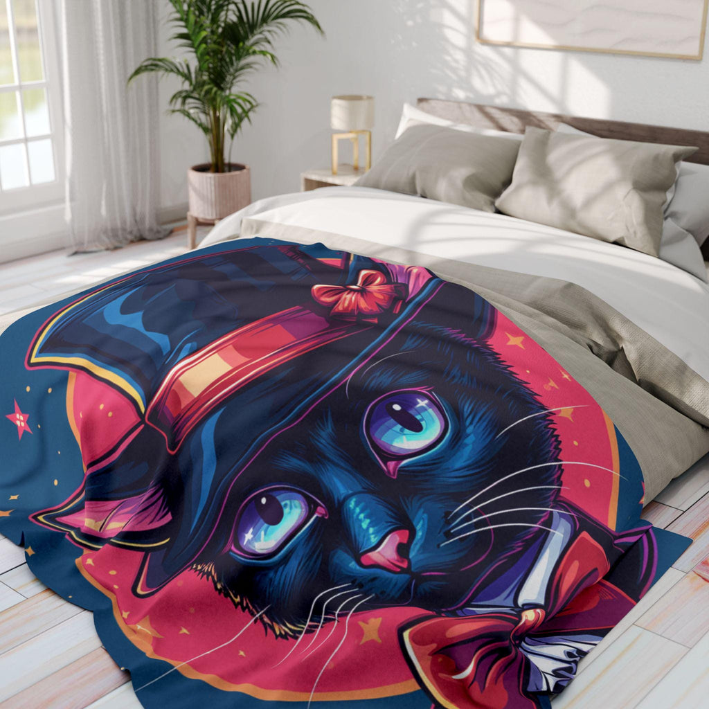 Magical Cat Art Fleece Blanket: Whimsical Home Decor