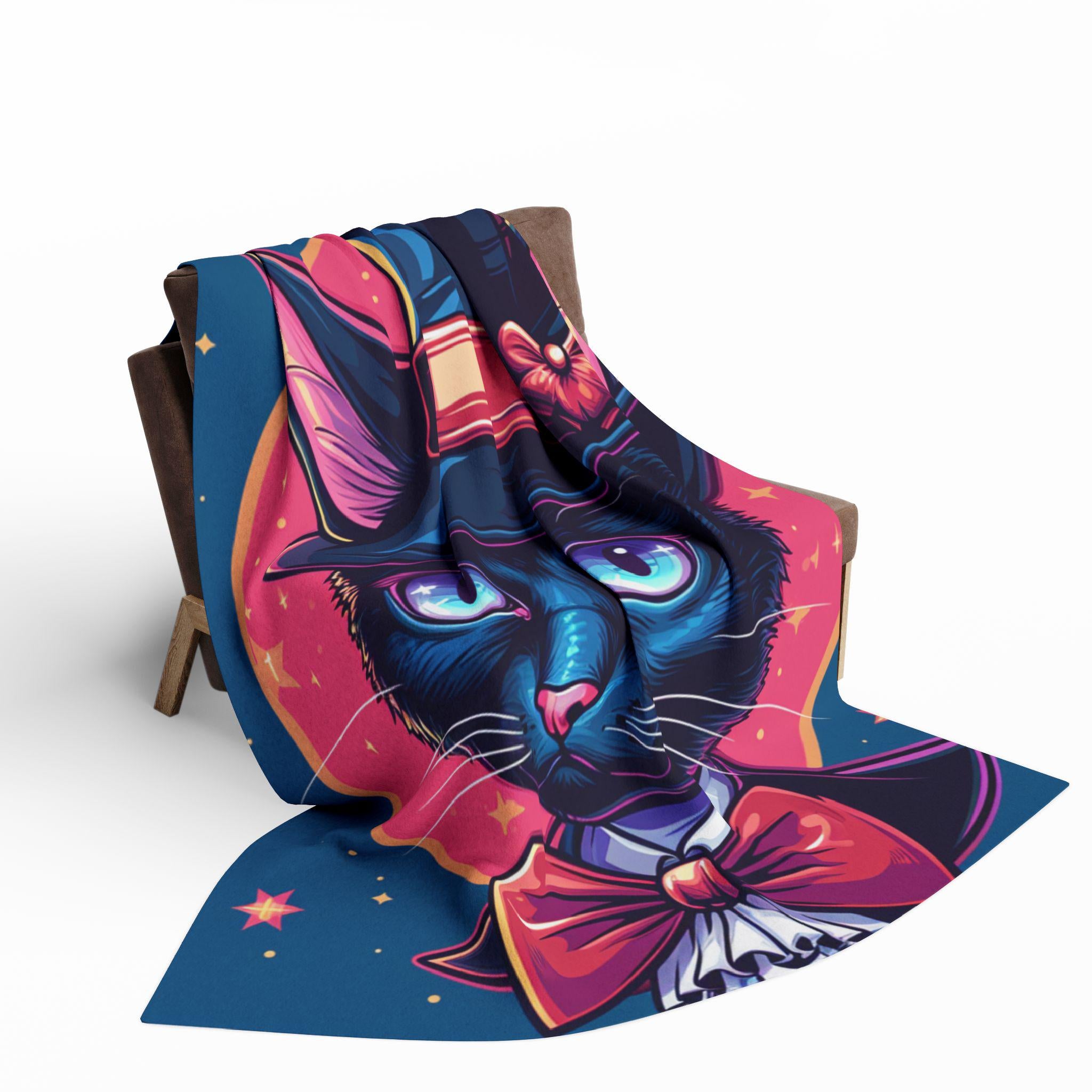 Magical Cat Art Fleece Blanket: Whimsical Home Decor