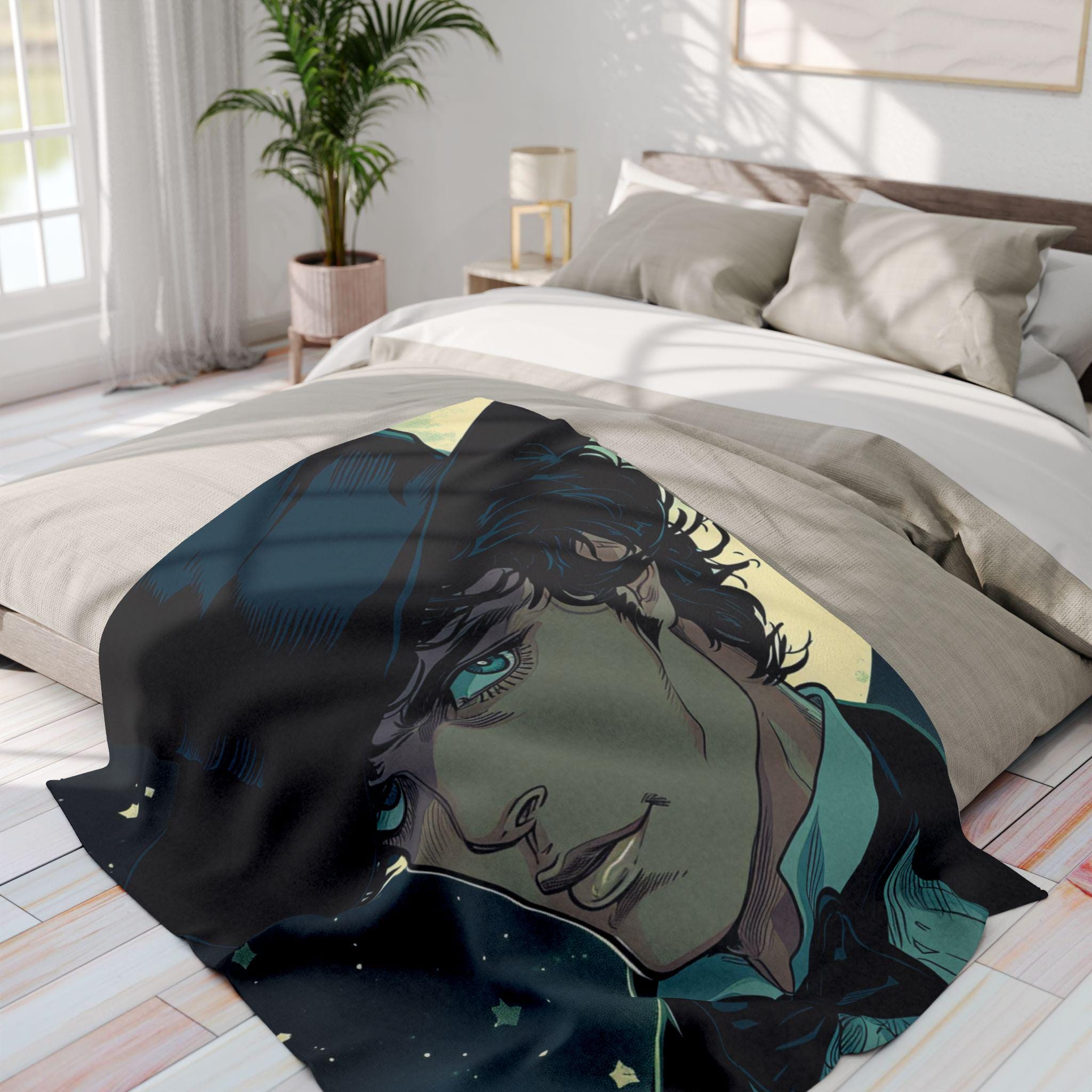Mystical Arctic Fleece Blanket: Starry Night Throw, Fantasy Decor