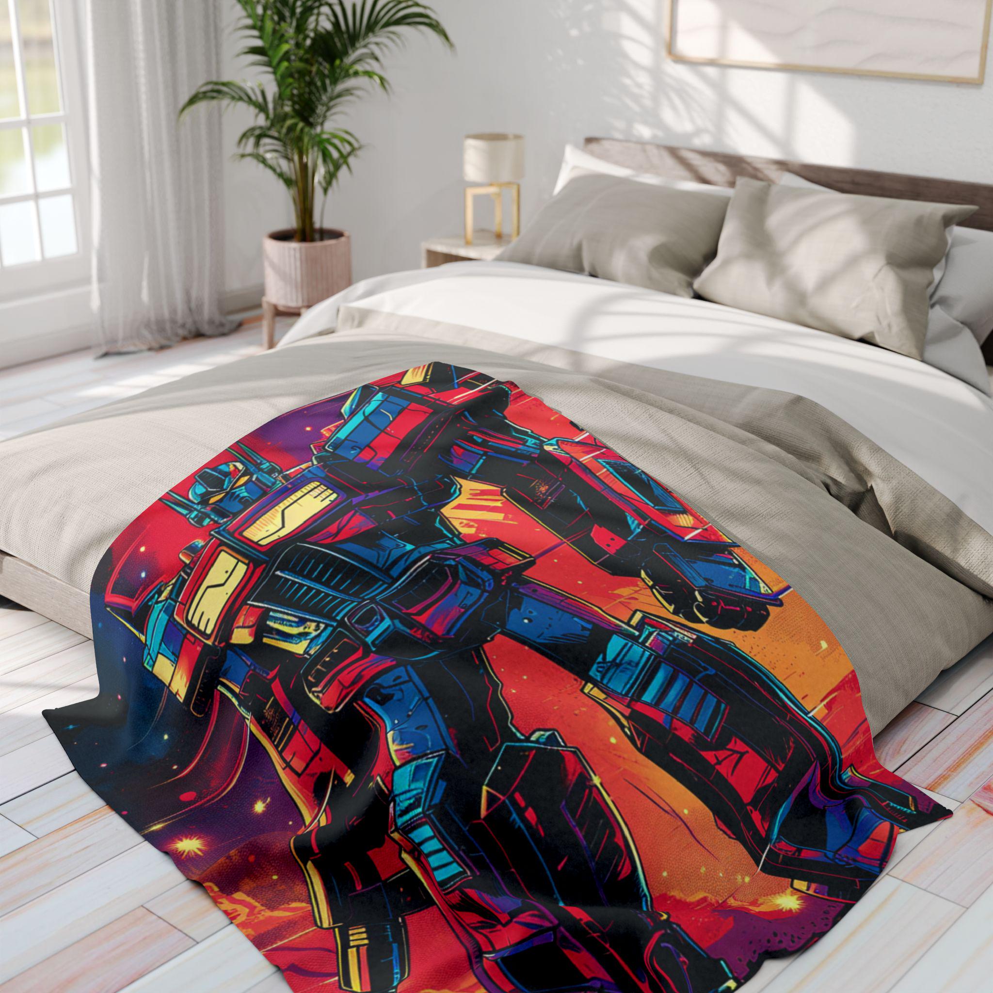 Robot Arctic Fleece Blanket: Vibrant 80s Throw, Gamer Gift