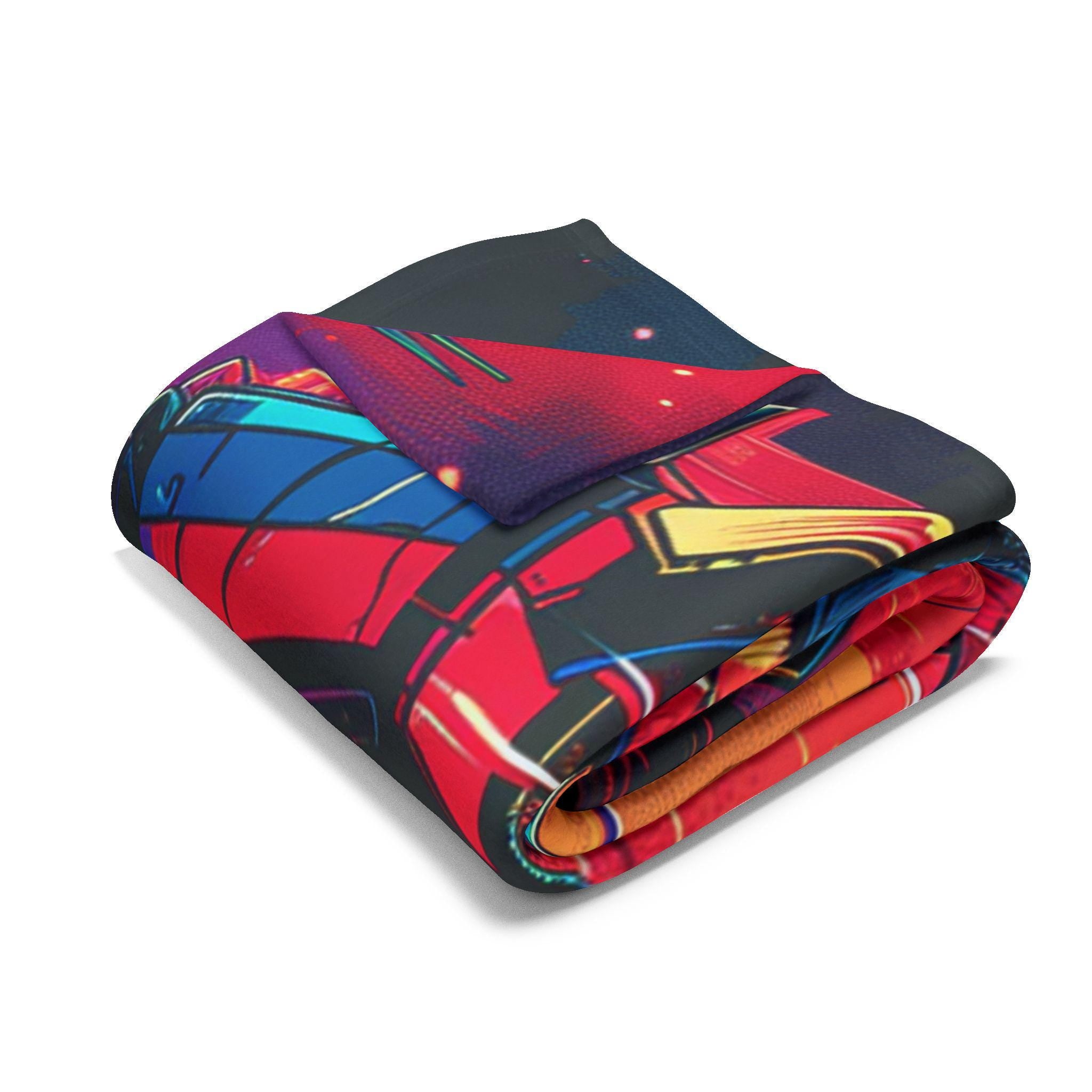Robot Arctic Fleece Blanket: Vibrant 80s Throw, Gamer Gift