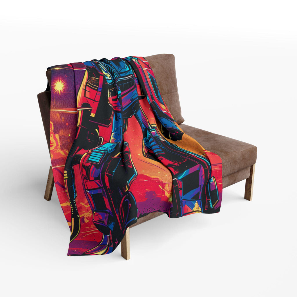 Robot Arctic Fleece Blanket: Vibrant 80s Throw, Gamer Gift