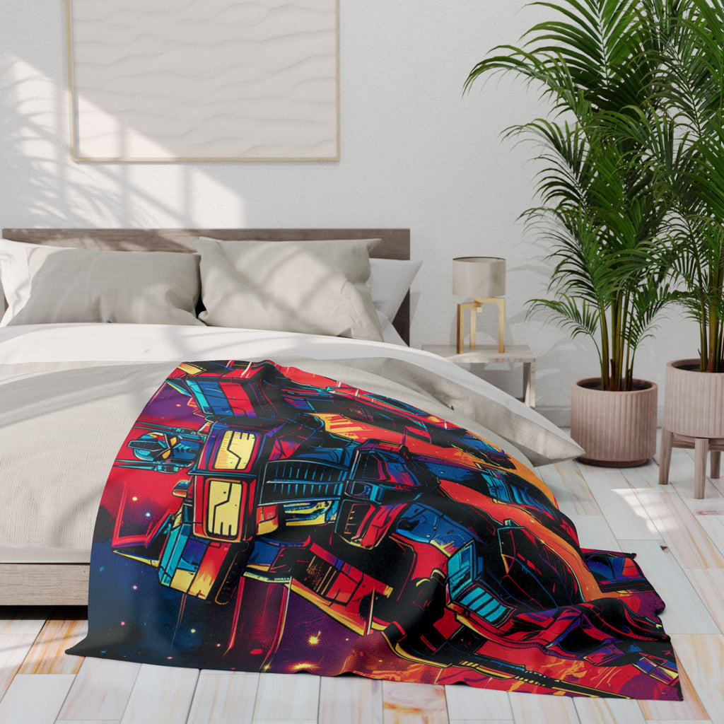 Robot Arctic Fleece Blanket: Vibrant 80s Throw, Gamer Gift
