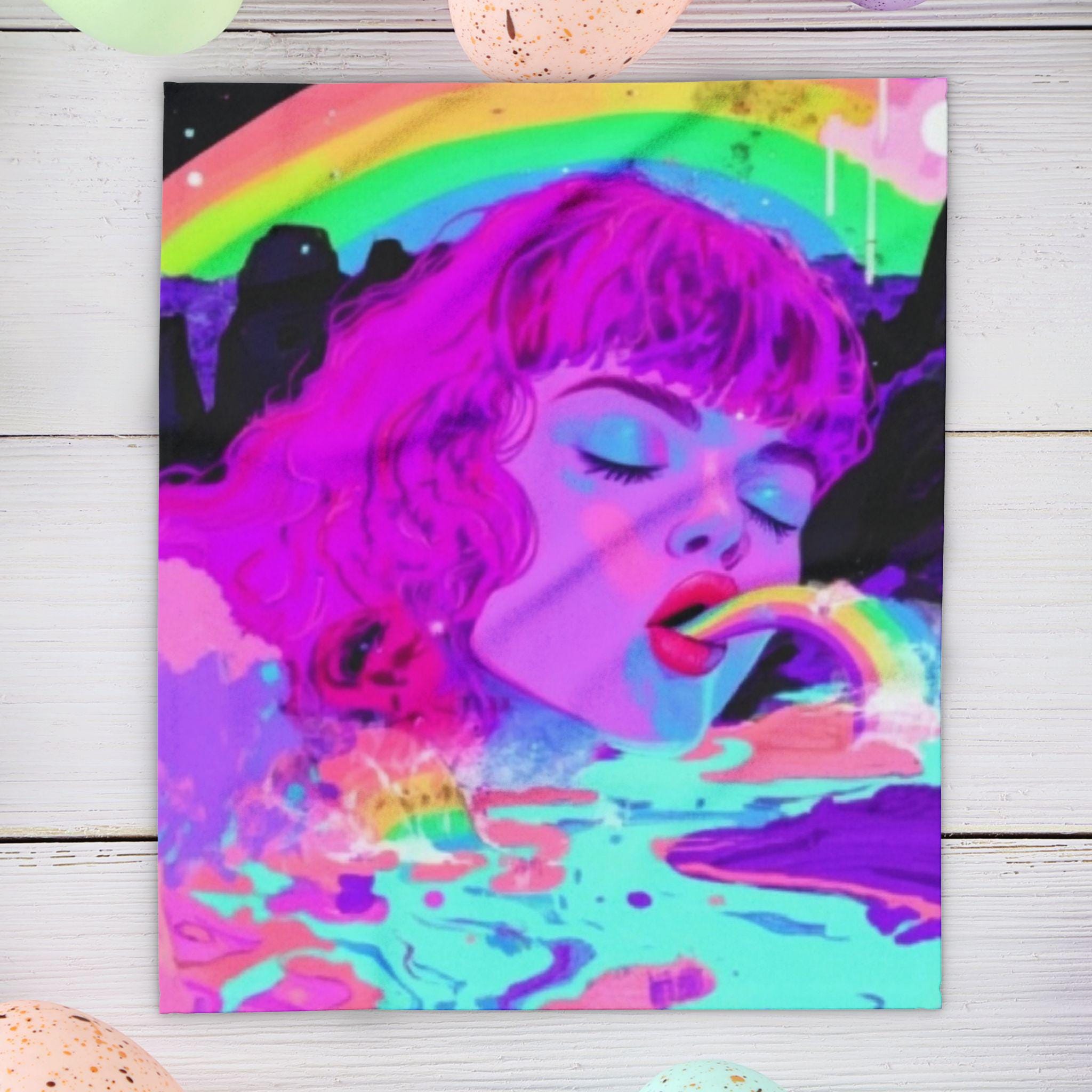 Parody Rainbow Psychedelic Fleece Throw - Vibrant Cozy Blanket for Bedroom, Couch & Winter Snuggles