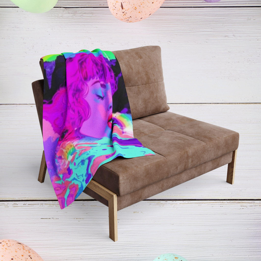 Parody Rainbow Psychedelic Fleece Throw - Vibrant Cozy Blanket for Bedroom, Couch & Winter Snuggles