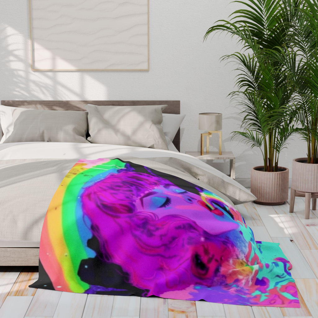 Parody Rainbow Psychedelic Fleece Throw - Vibrant Cozy Blanket for Bedroom, Couch & Winter Snuggles