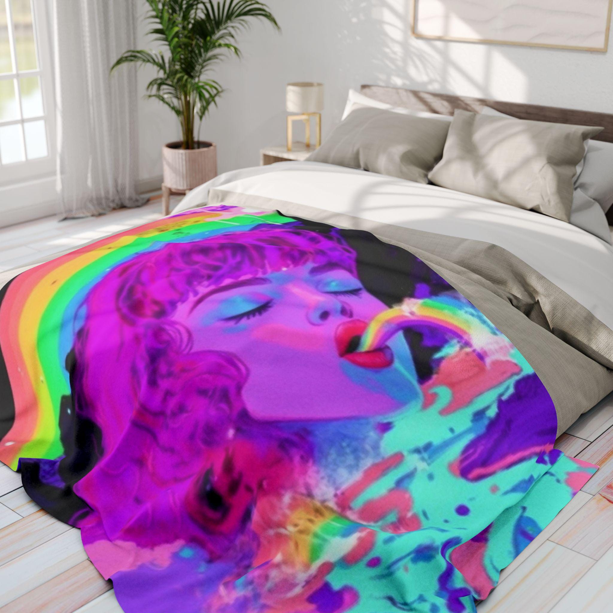 Parody Rainbow Psychedelic Fleece Throw - Vibrant Cozy Blanket for Bedroom, Couch & Winter Snuggles