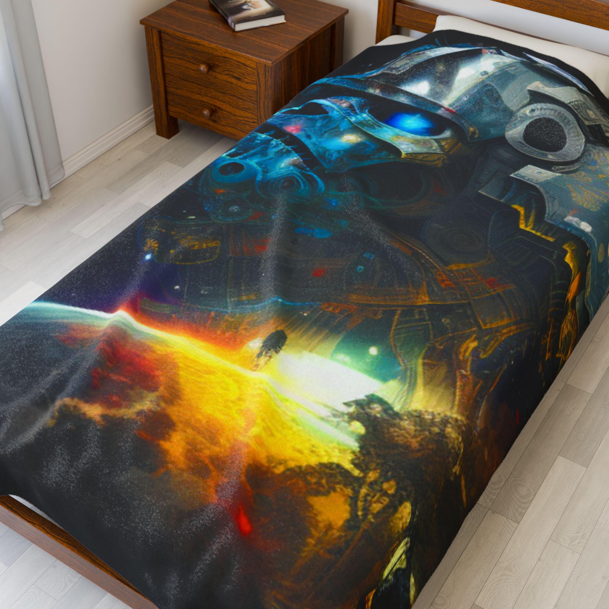 Cosmic Skull Velveteen Plush Blanket: Sci-Fi Star Style Throw