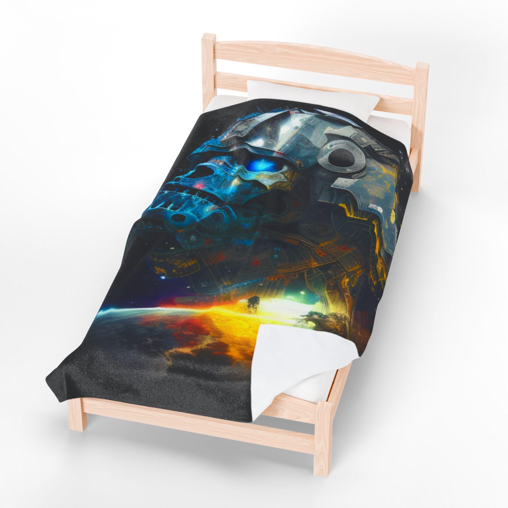 Cosmic Skull Velveteen Plush Blanket: Sci-Fi Star Style Throw