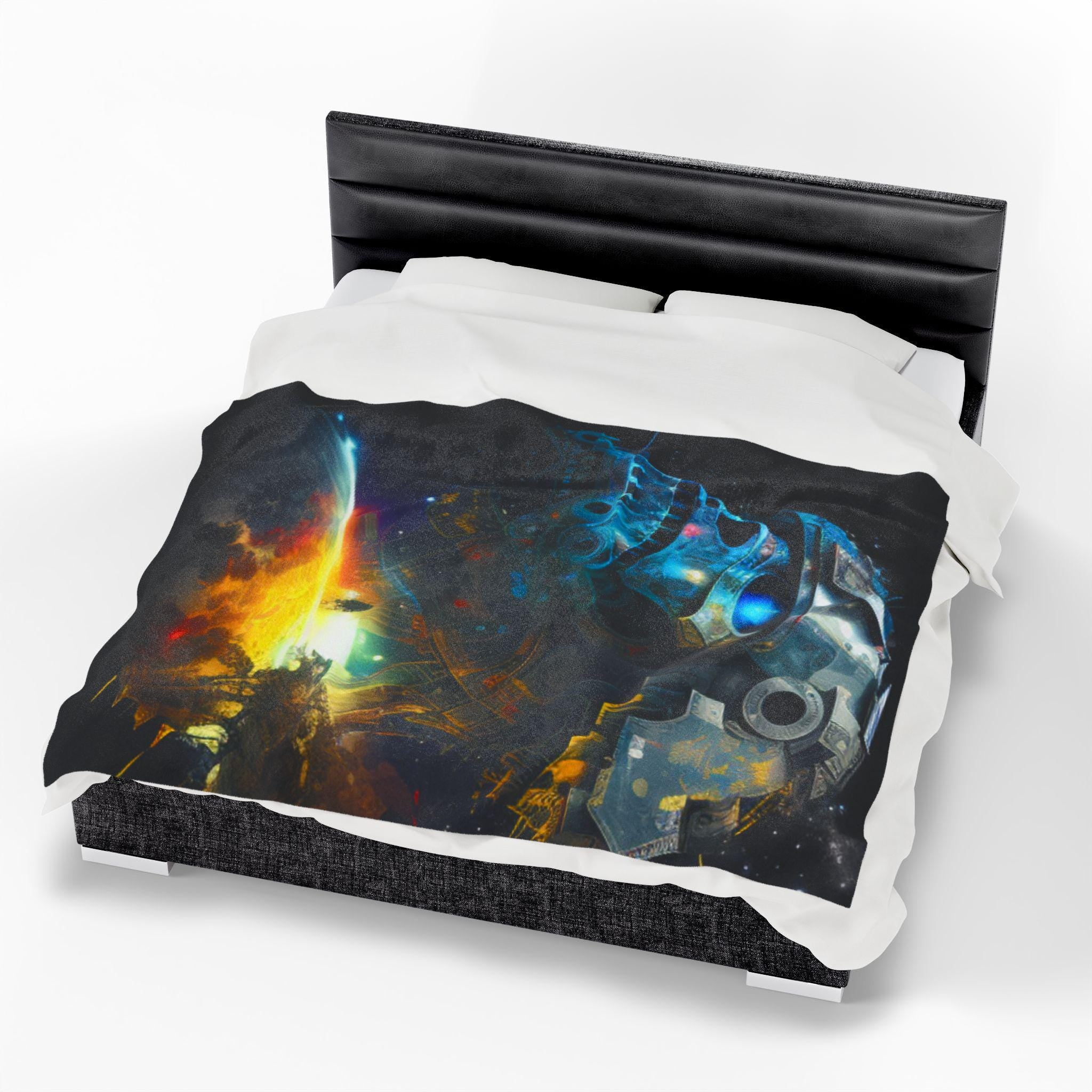 Cosmic Skull Velveteen Plush Blanket: Sci-Fi Star Style Throw