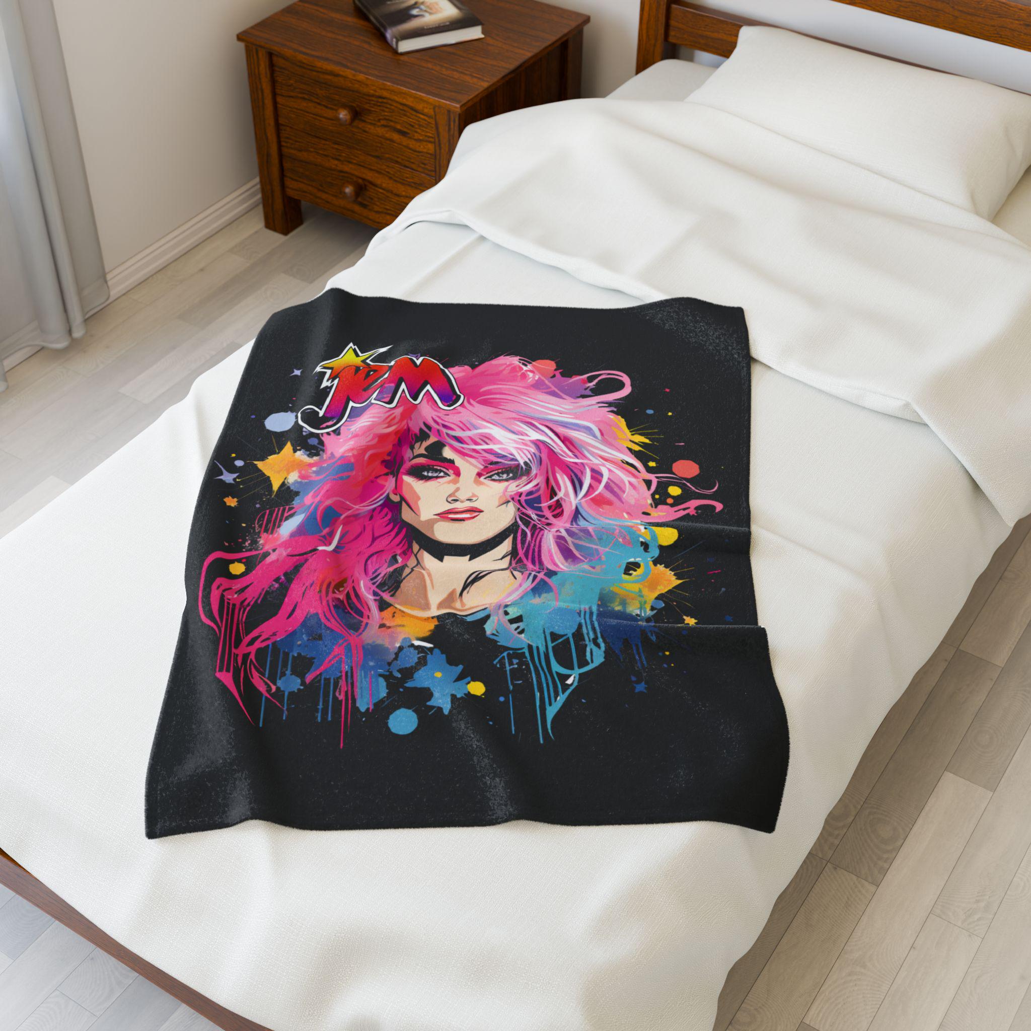 Jem Inspired Velveteen Plush Blanket: Colorful 80s Throw - Soft Cozy Home Decor Gift