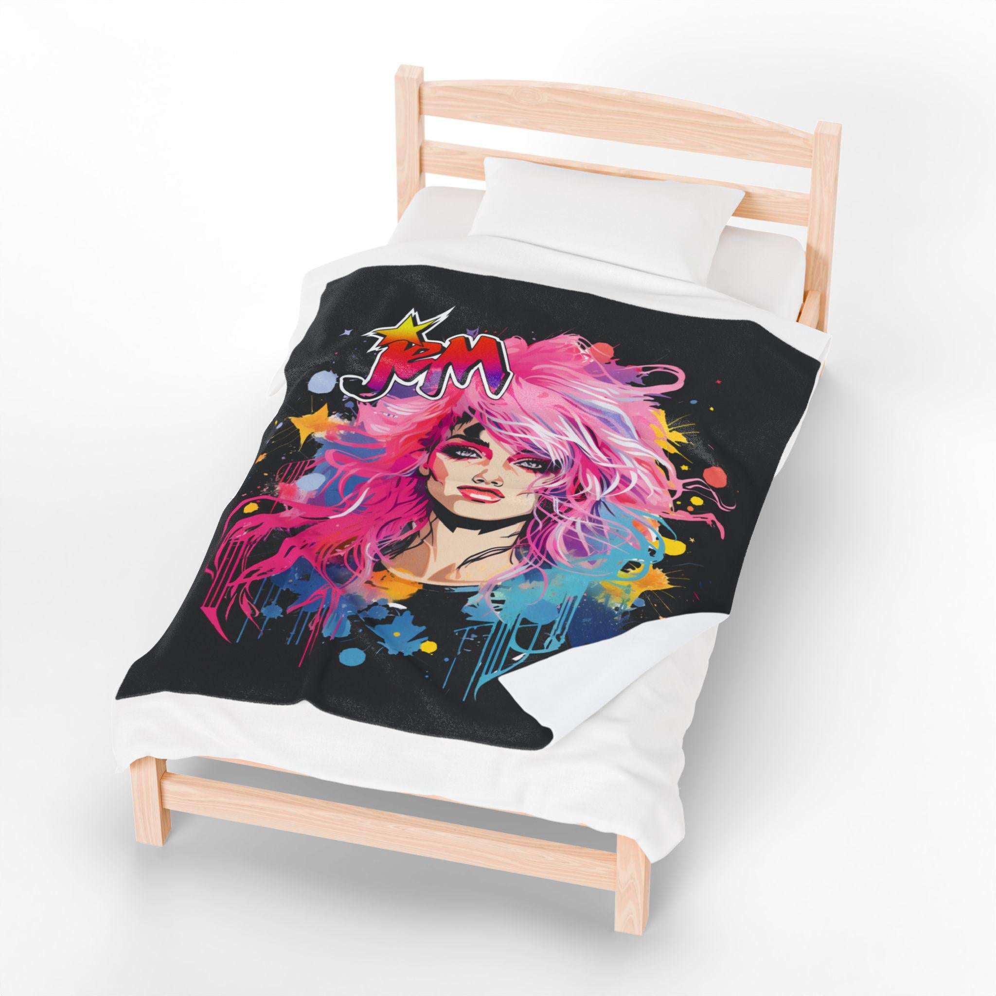 Jem Inspired Velveteen Plush Blanket: Colorful 80s Throw - Soft Cozy Home Decor Gift