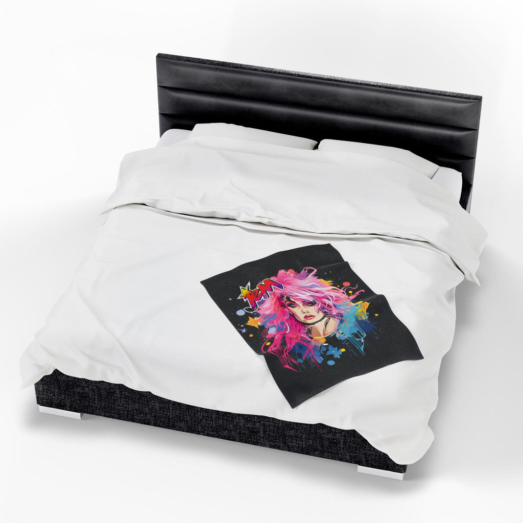 Jem Inspired Velveteen Plush Blanket: Colorful 80s Throw - Soft Cozy Home Decor Gift