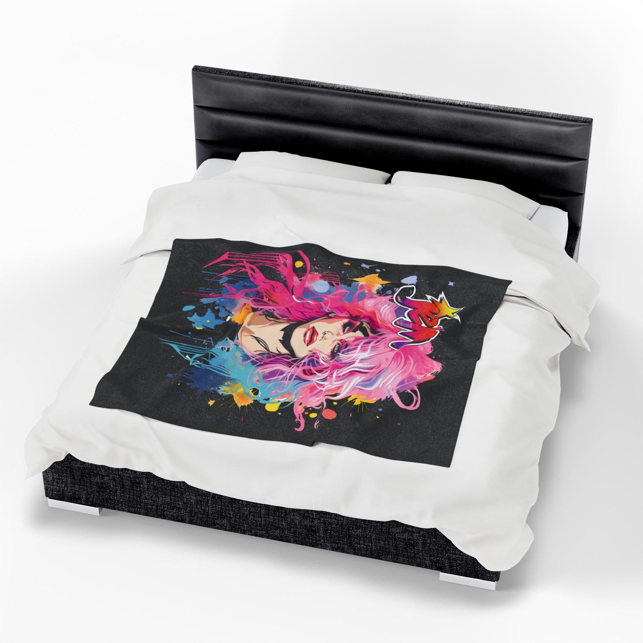 Jem Inspired Velveteen Plush Blanket: Colorful 80s Throw - Soft Cozy Home Decor Gift