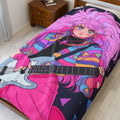 80s Anime Girl Velveteen Plush Blanket: Retro Music Decor