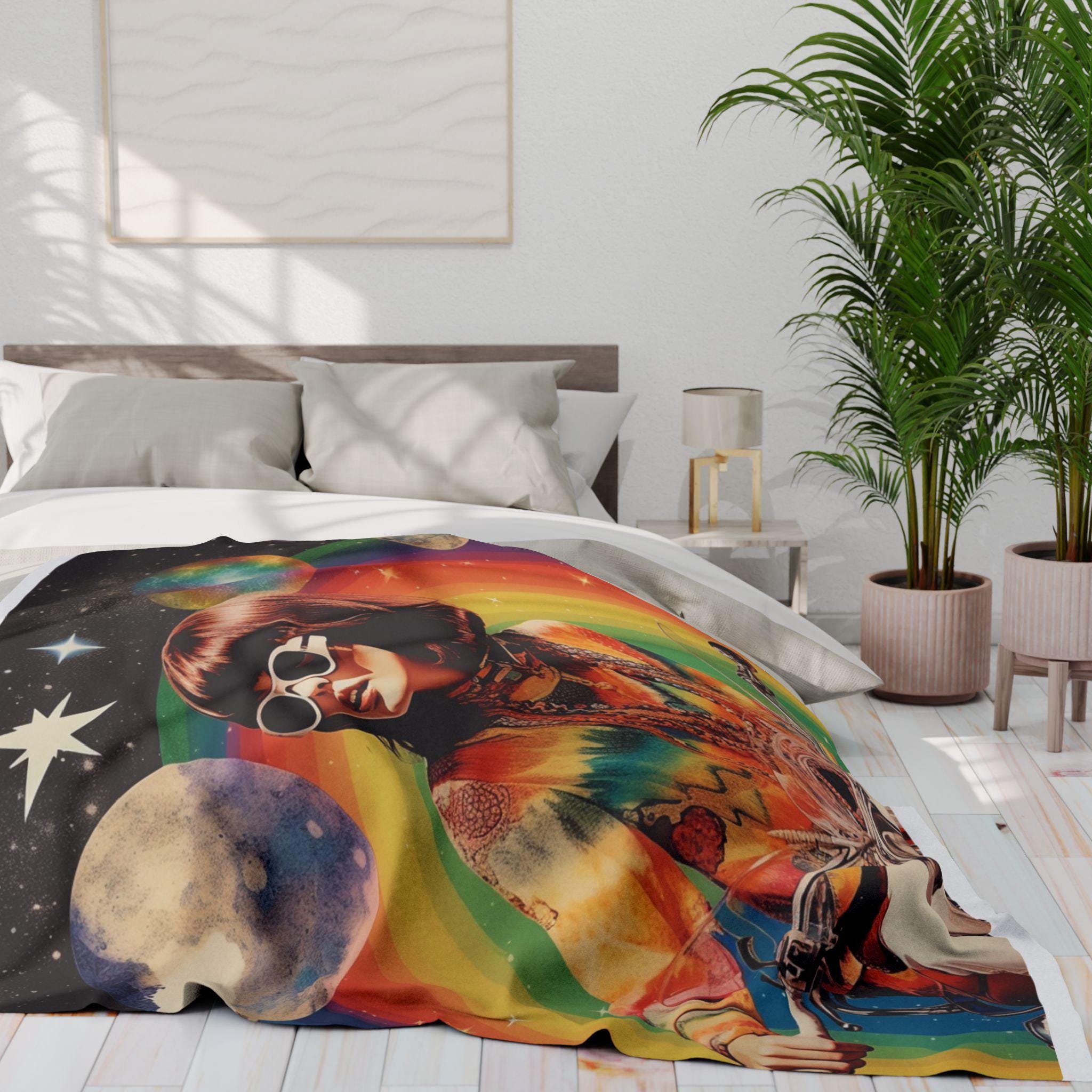 Parody Psychedelic Arctic Fleece: Retro Boho Galaxy Throw for Festivals, Home Decor & Unique Gifts