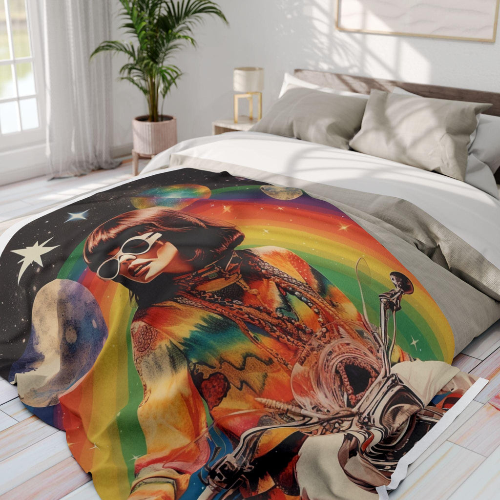 Parody Psychedelic Arctic Fleece: Retro Boho Galaxy Throw for Festivals, Home Decor & Unique Gifts
