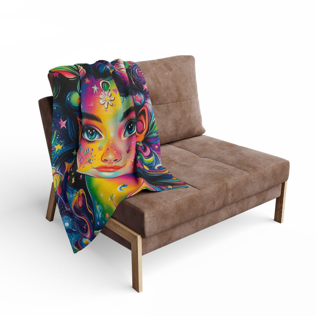 Vibrant Goddess Fleece Blanket: Magical Rainbow Art Throw