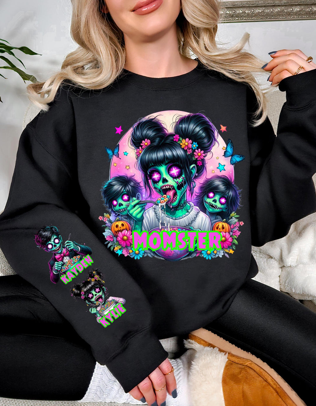 Personalized Momster Sweatshirt: Spooky Halloween Crewneck Jumper