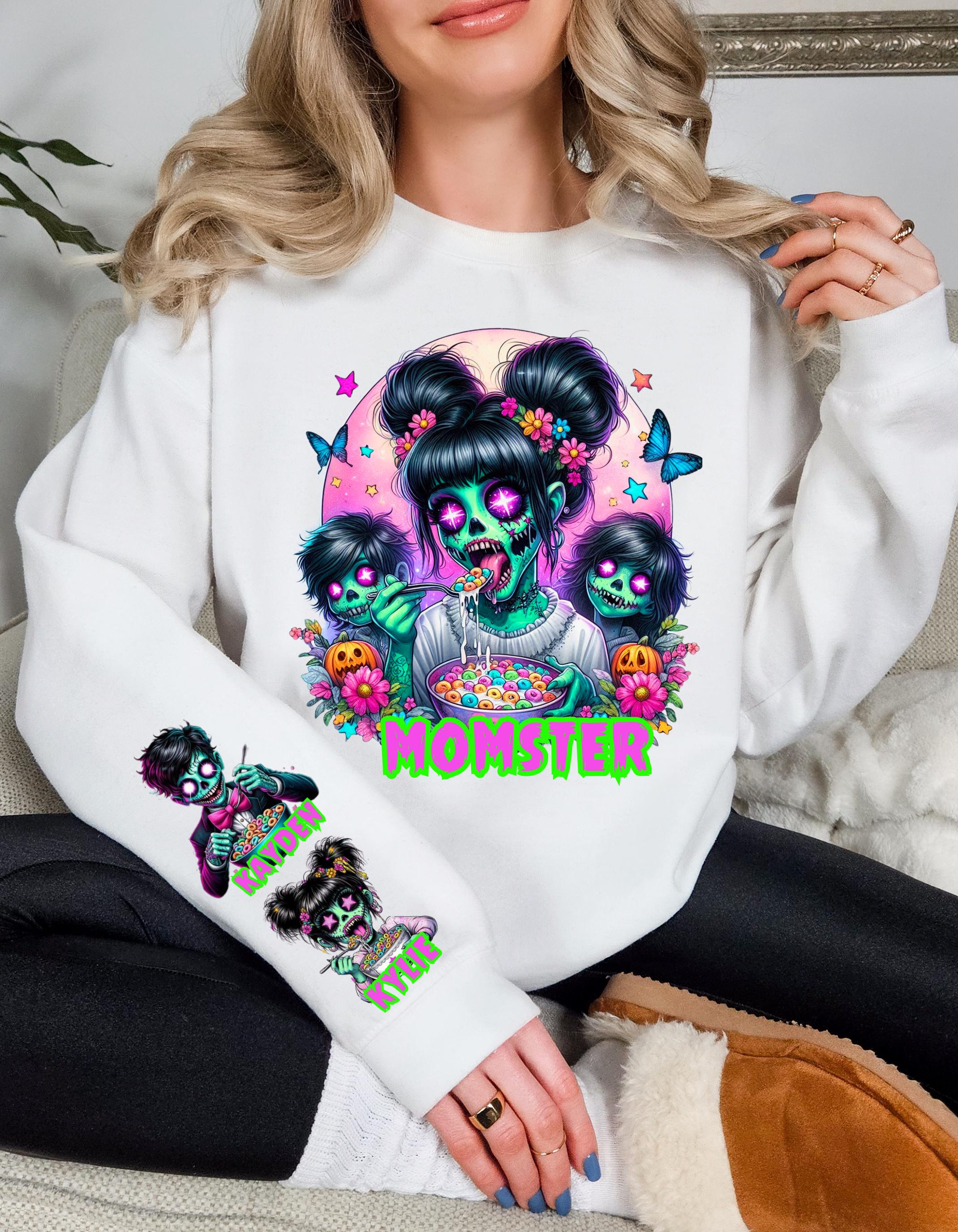 Personalized Momster Sweatshirt: Spooky Halloween Crewneck Jumper