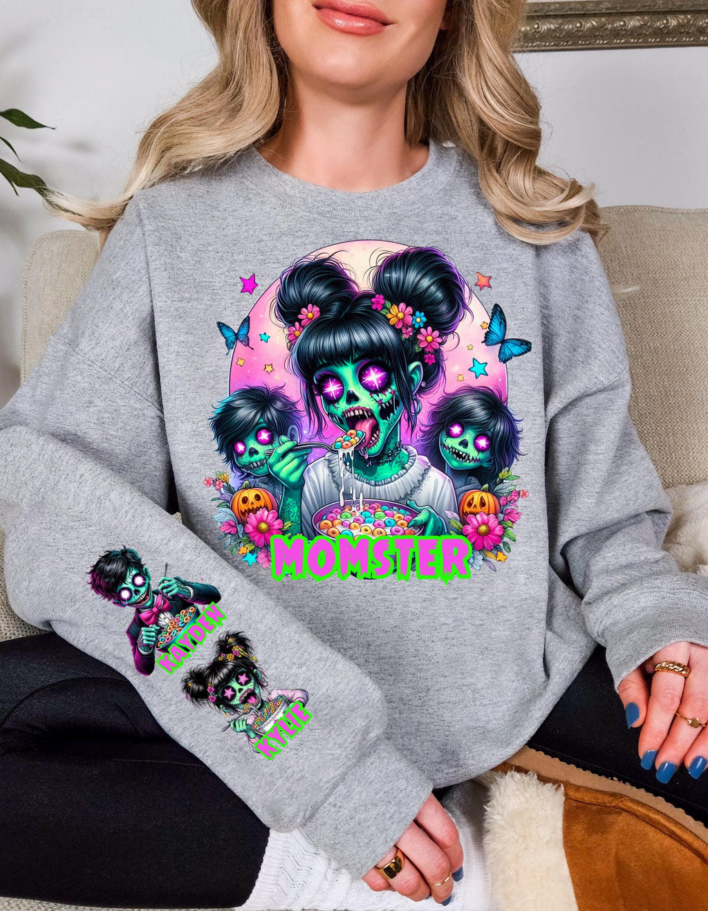 Personalized Momster Sweatshirt: Spooky Halloween Crewneck Jumper