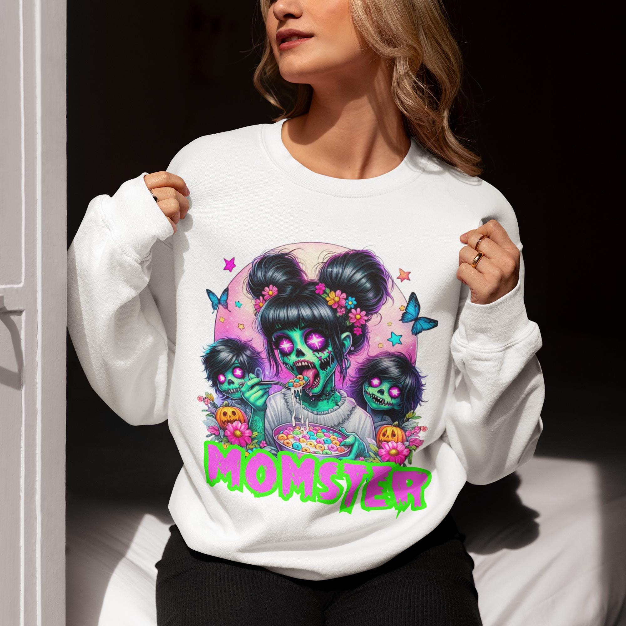 Personalized Momster Sweatshirt: Spooky Halloween Crewneck Jumper