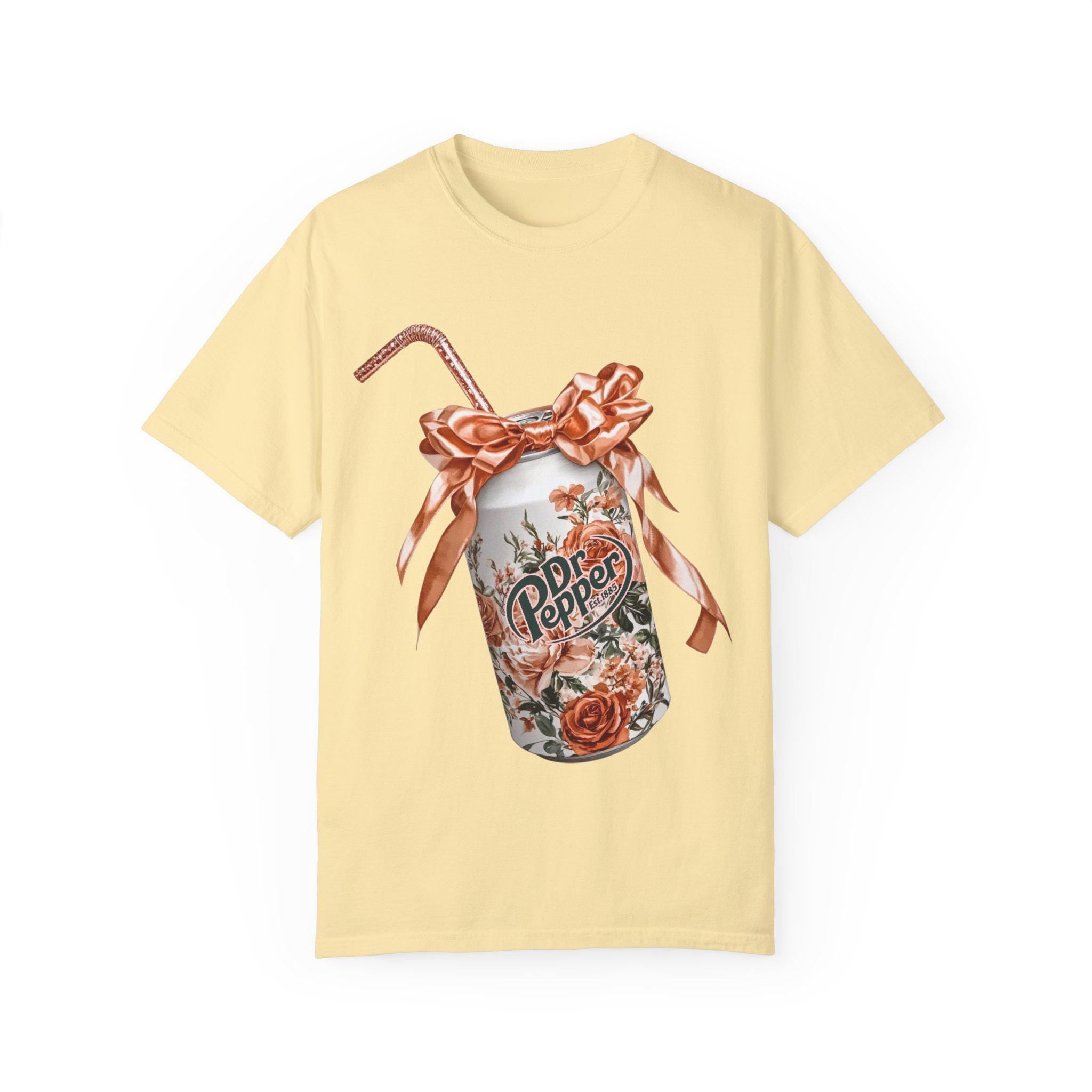 Floral Dr Pepper Parody T-Shirt: Vintage Soda Inspired Summer Tee for Retro Drink Lovers
