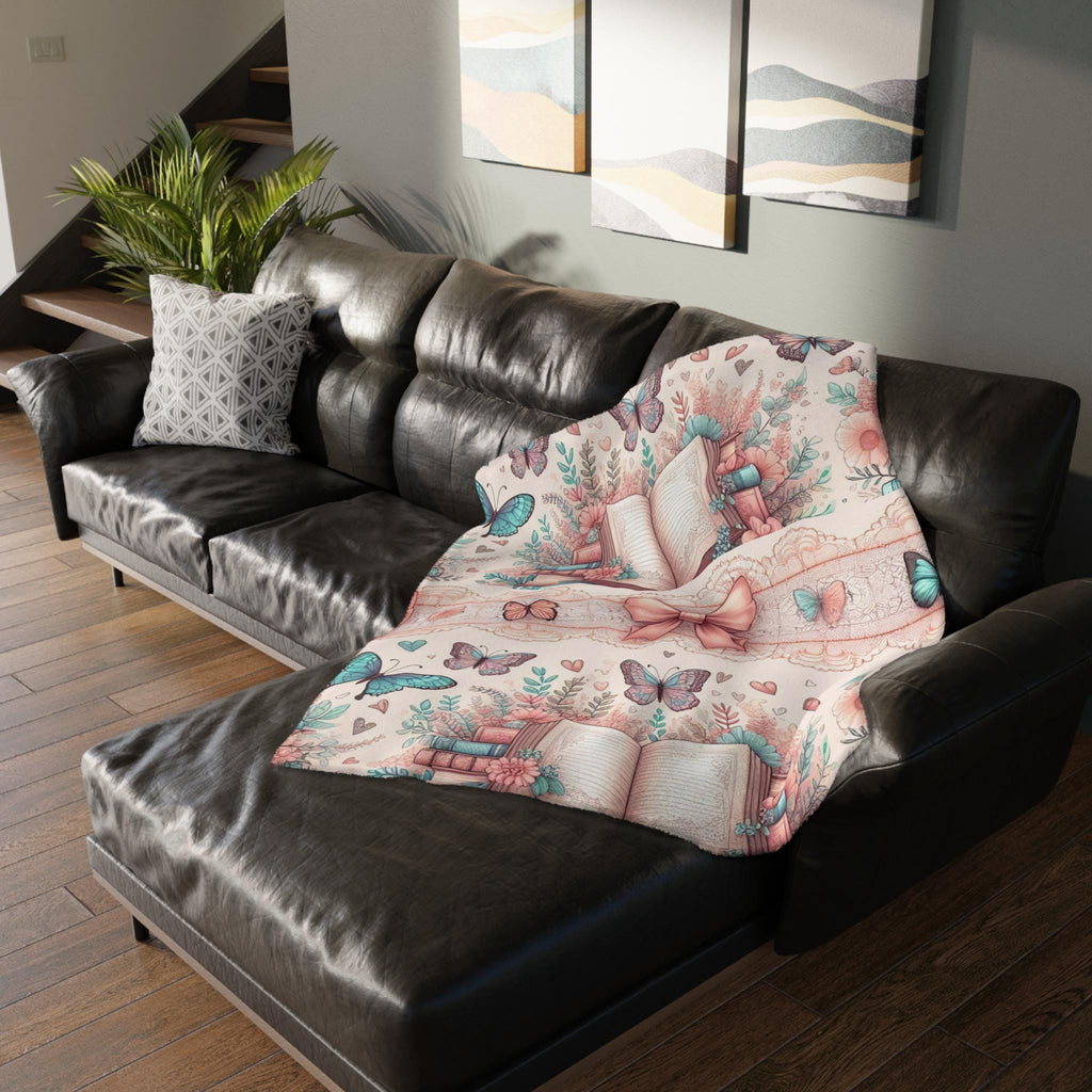 Personalized Book Lover Blanket: Butterfly Design Fleece Throw