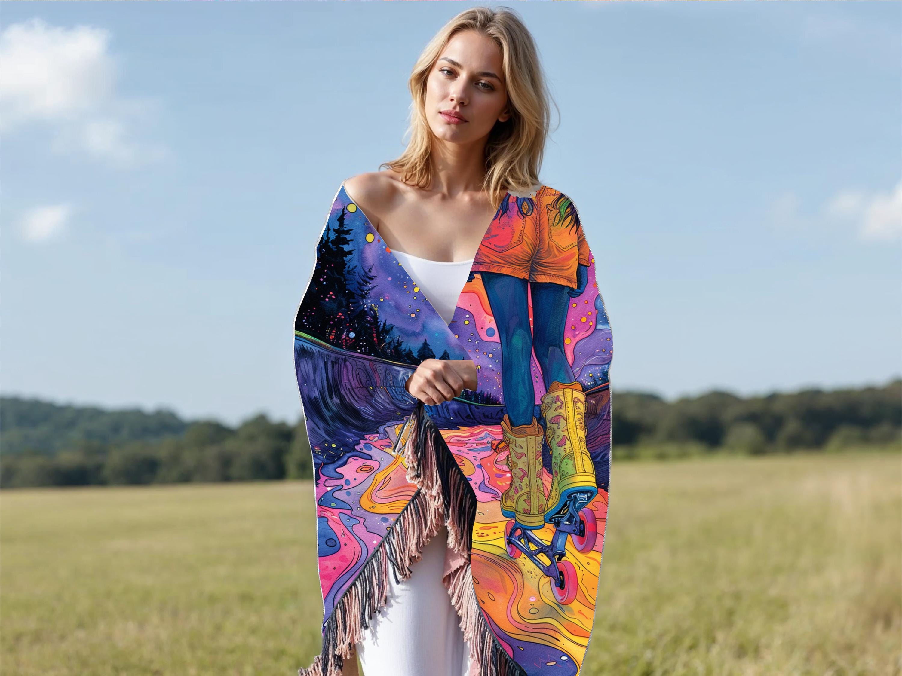 Starry Night Parody Woven Throw Blanket: Bohemian Art Tapestry