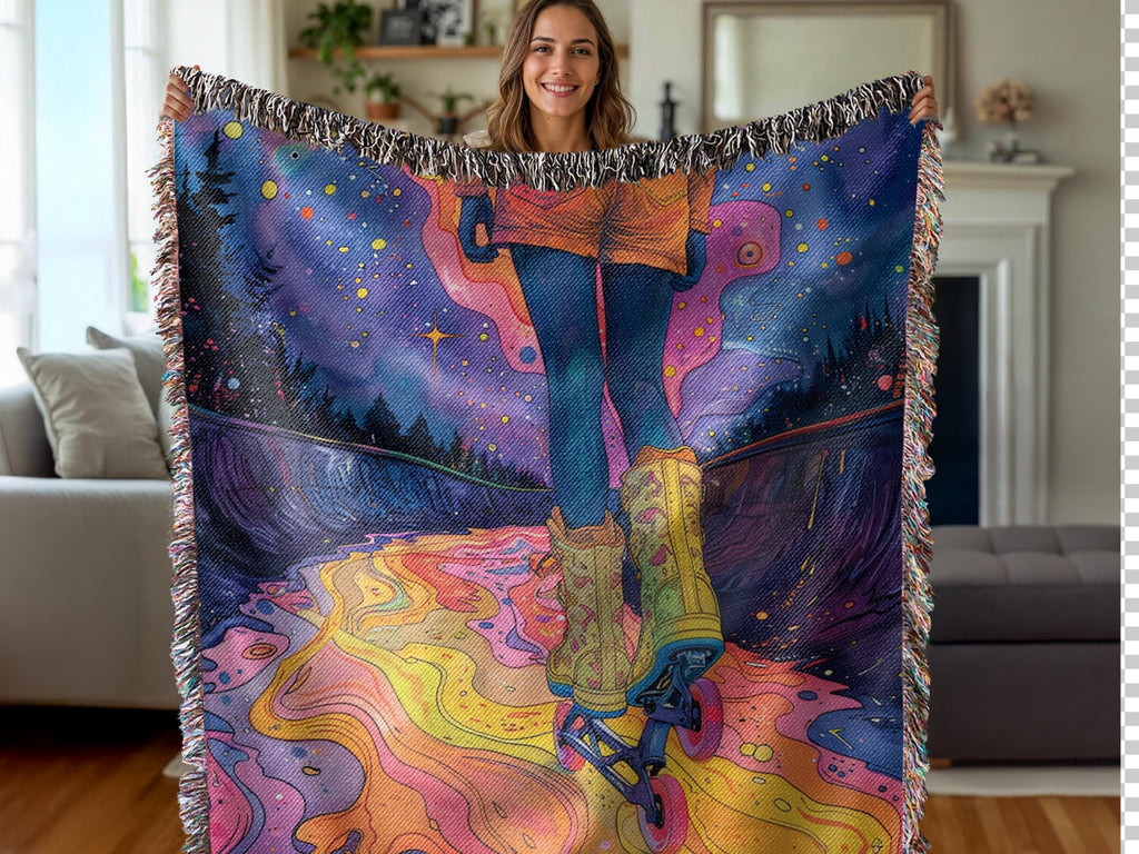 Starry Night Parody Woven Throw Blanket: Bohemian Art Tapestry