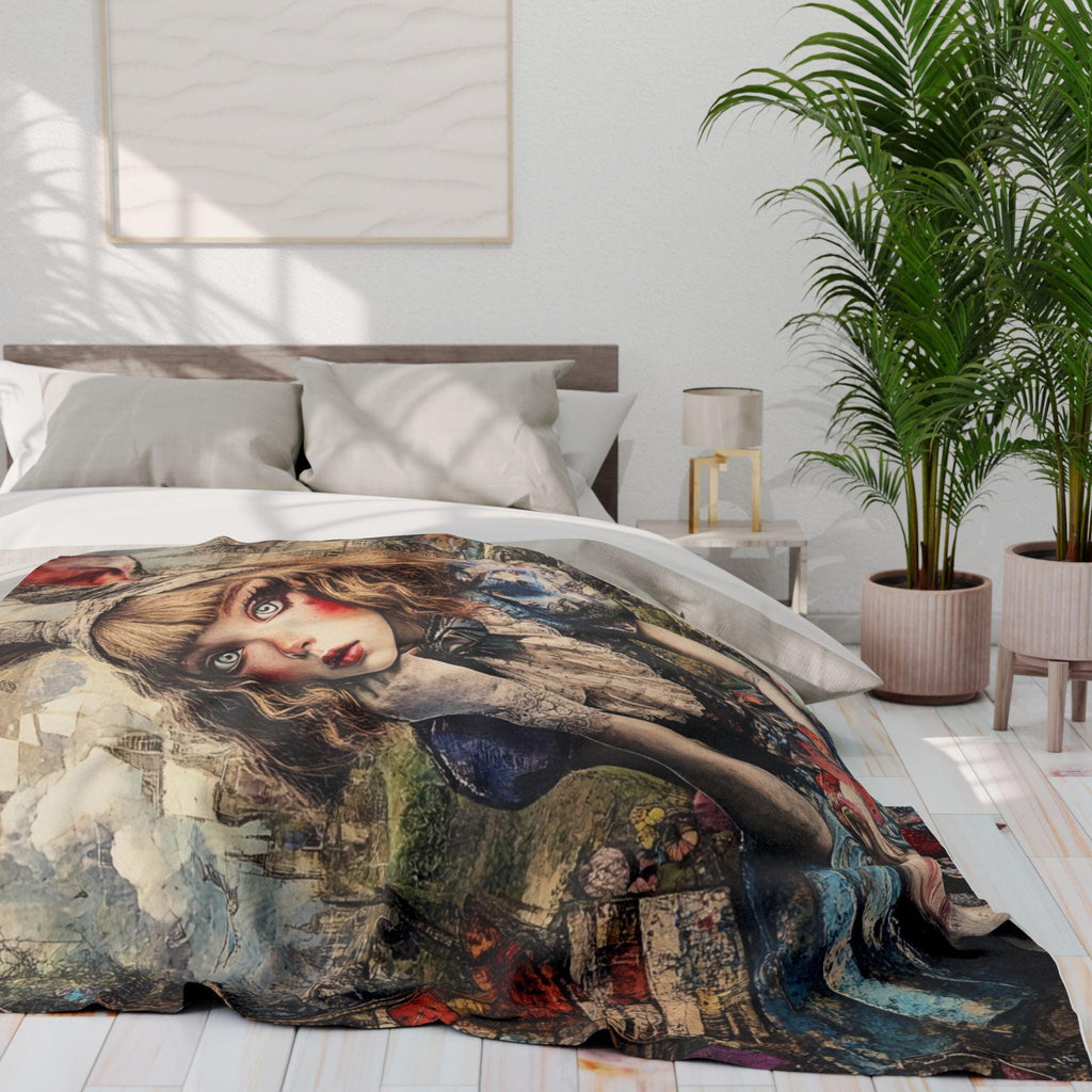 Whimsical Alice in Wonderland Arctic Fleece Throw - Cozy Fantasy Blanket for Bedroom Decor