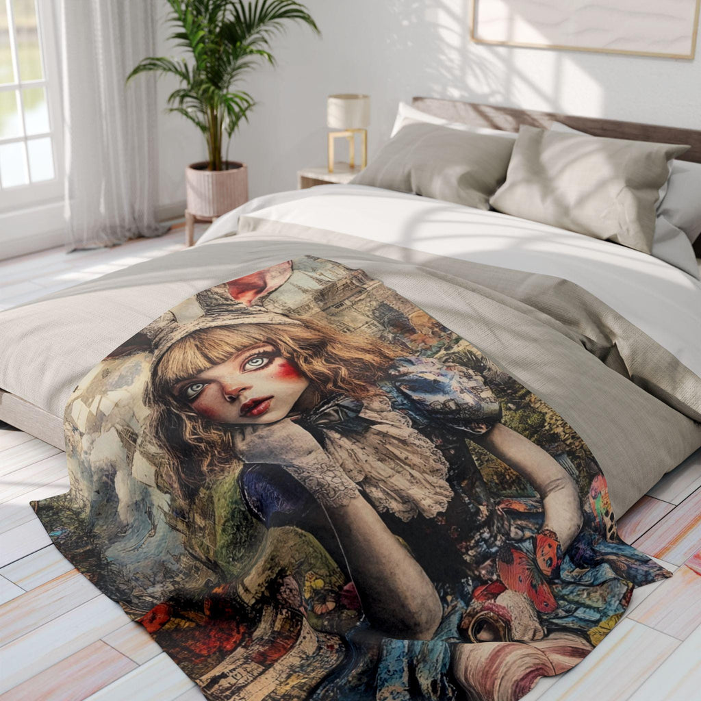 Whimsical Alice in Wonderland Arctic Fleece Throw - Cozy Fantasy Blanket for Bedroom Decor