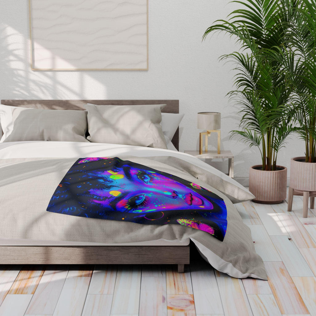 Vibrant Art Fleece Blanket: Colorful Boho Throw, Home Decor